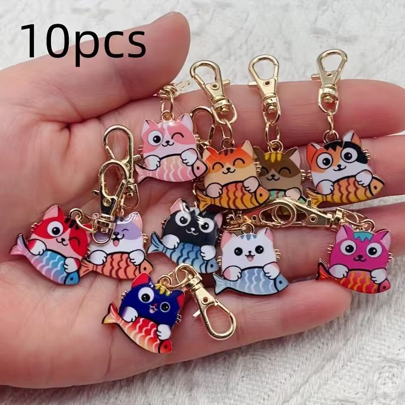 10pcs alloy printed cat keycha - Packaging ulasan dan harga