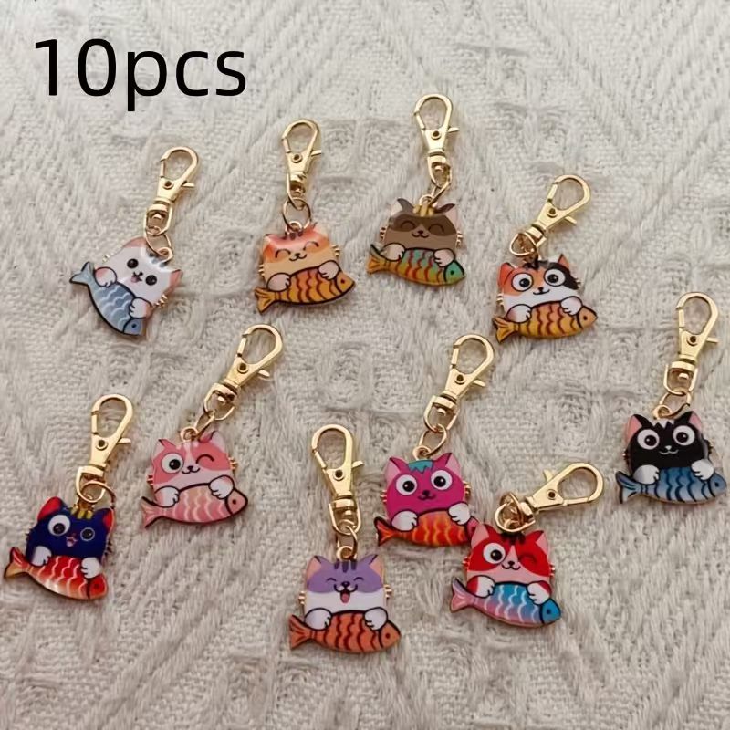 10pcs alloy printed cat keycha - Packaging ulasan dan harga